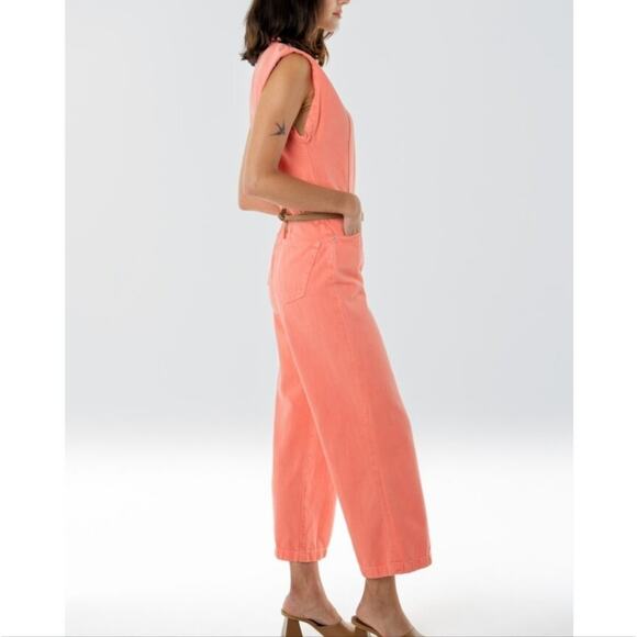 Etica Anthropologie Camden Denim Jumpsuit Coral Wide Leg Utility Small NWT - Picture 4 of 15